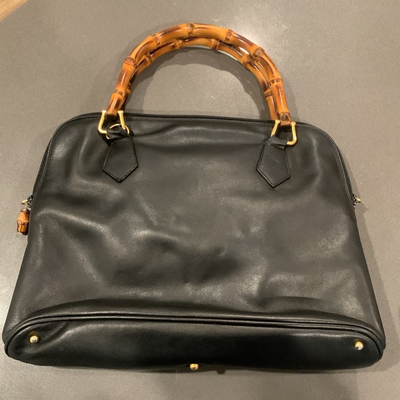 Gucci black leather and bamboo handle purse bag. Date code is in photos. - Picture 2 of 10